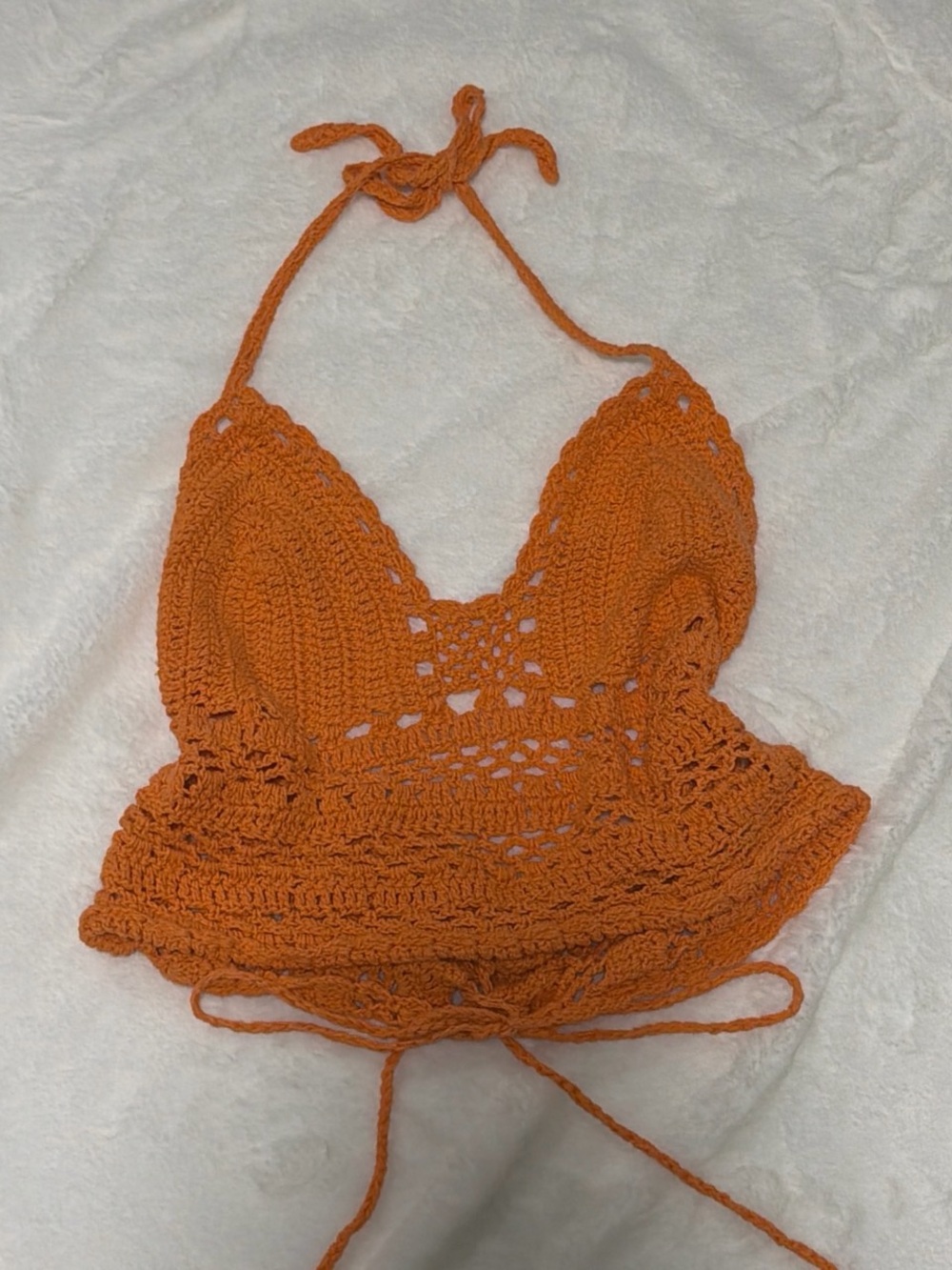 Handmade Crochet Halter Crop Top - Orange